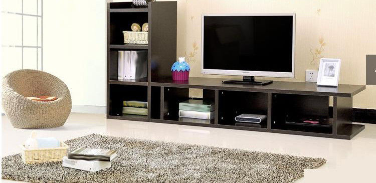 Moisture Resistant Dark Wood TV Stands For Flat Screens Melamine Paper Faced